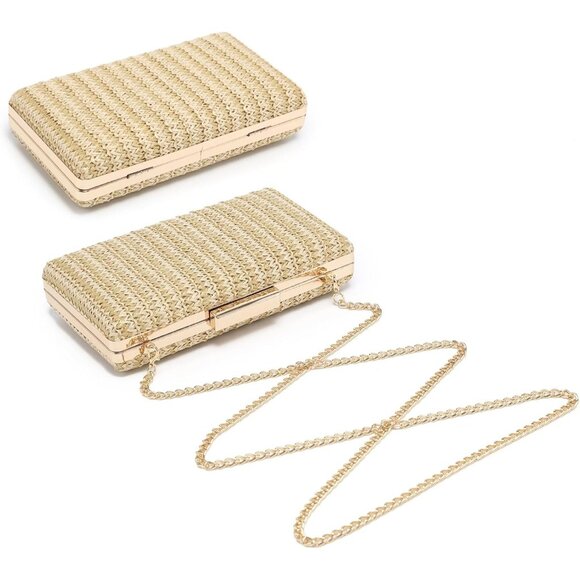 ⚡ Women's Evening Cocktail Glitter Formal Party Prom Tan Clutch Handbags - Picture 2 of 6
